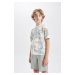 DEFACTO Boy Oversize Fit Crew Neck Patterned Short Sleeve T-Shirt