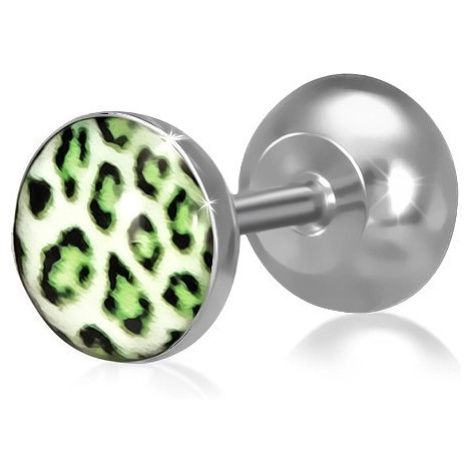 Falošný piercing do ucha z ocele, kruh so zeleným leopardím vzorom