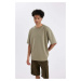 DEFACTO Men's Khaki Oversize Fit Wide Cut Crew Neck Heavy Fabric Short Sleeve Basic T-Shirt