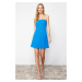 Trendyol Blue Skater/Waist Opening Strapless Mini Woven Dress