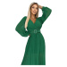 KLARA - Svetlo zelené dámske plisované šaty s výstrihom a opaskom 414-3