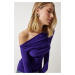 Happiness İstanbul Women's Purple Draped Collar Gather Detailed Blouse