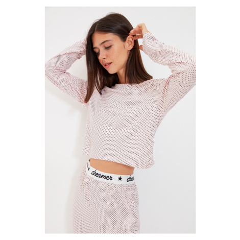 Trendyol Powder Polka Dot Elastic Detailed Knitted Pajamas Set