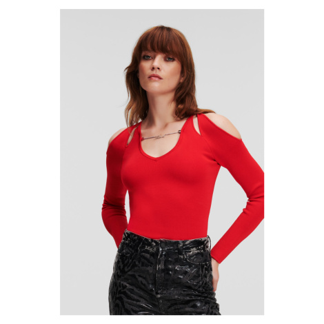 Sveter Karl Lagerfeld Cut Out Knit Sweater Chili Pepper