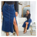 Sexy Musthave Denim Skirt with Slit denimblue 44