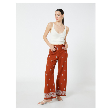 Koton Ethnic Embroidered Trousers Wide Leg