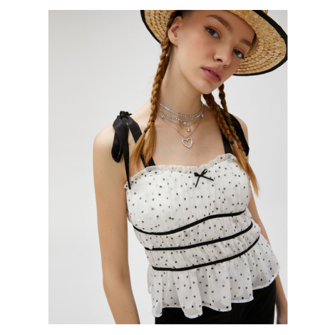 Koton Polka Dot Tulle Top Bowknot Strappy Gathered