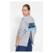 Trendyol Gray Melange Back Print Detail Fleece Inside Regular/Normal Fit Knitted Sweatshirt