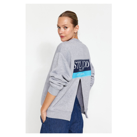 Trendyol Gray Melange Back Print Detail Fleece Inside Regular/Normal Fit Knitted Sweatshirt