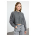 Trendyol Anthracite Washed Ribbed Relaxed/Comfortable Pattern Knitted Sweatshirt