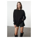 Trendyol Black Thick Fleece Inside Relaxed/Comfortable Cut Sleeve Detailed Knitted Sweatshirt