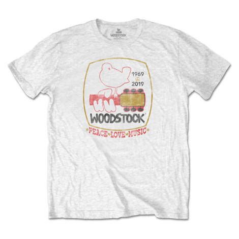 Woodstock tričko Peace Love Music Biela