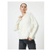 Koton Crew Neck Knitwear Sweater Hair Knit Textured Tassel Long Sleeve