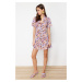 Trendyol Lilac Floral Print Large Collar Mini Woven Shirt Dress