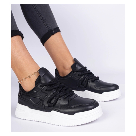 marka niezdefiniowana Black women's sneakers with thick laces Kayota