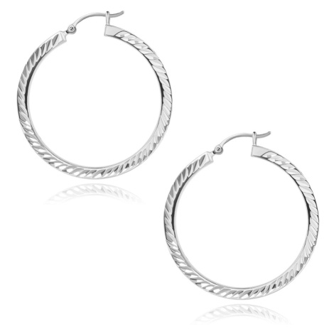 Okrúhle náušnice zo striebra 925 - gravírované dvojlístočky, 40 mm