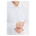 Trendyol White Men's Oversize Shirt Collar Long Sleeve Striped Shirt