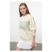 Trendyol Light Stone Color Blocked Slogan Printed Oversize Fit Thick Inside Fleece Knitted Sweat