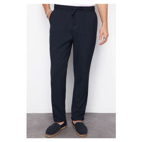 Trendyol Navy Blue Elastic Waist Slim Fit Fabric Trousers