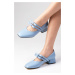 Mio Gusto Britney Blue Women's Flat Toe Short Heeled Shoes