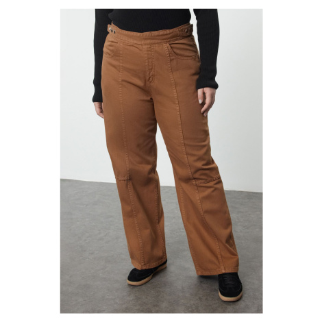 Trendyol Curve Light Brown Adjustable Waist Wide Leg Plus Size Jeans