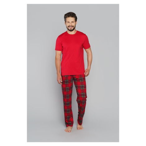 Men's pyjamas Narwik, short sleeves, long legs - red/print Italian Fashion