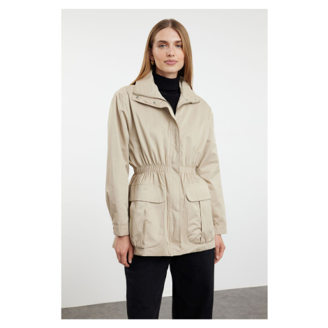 Trendyol Beige Oversize Elastic Waist Zippered Windbreaker Coat