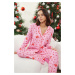 Trendyol Pink-Multicolored Heart New Year Themed Viscose Woven Pajamas Set with Piping Detail