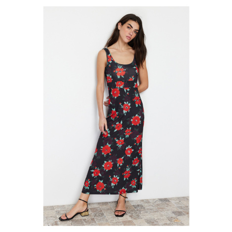 Trendyol Multi Color Floral Strap Skater/Waist Open Elastic Knitted Maxi Dress
