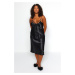 Trendyol Curve Black Piping Detailed Midi Satin Woven Nightgown