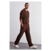 Trendyol Limited Edition Brown / Wide Leg Textured Wrinkle-Free Hidden Drawstring Sweatpants