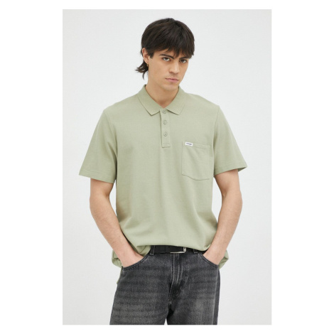 Bavlnené polo tričko Wrangler zelená farba, jednofarebné