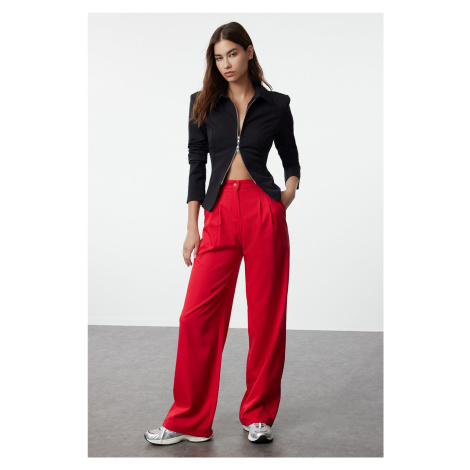 Trendyol Red Wide Leg Pleated Woven Trousers