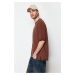 Trendyol Brown Oversize 100% Cotton T-Shirt with Stitching Detail