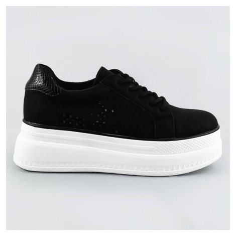 Čierne ažúrové dámske topánky s vysokou podrážkou (DQR2290)