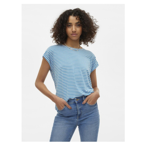 White and Blue Women's Striped T-Shirt Vero Moda Ava - Women