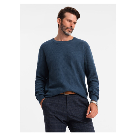 Ombre Men's RELAXED FIT knitted diamond-knit sweater - navy blue