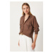 Happiness İstanbul Women's Brown Wide Pocket Tencel Shirt