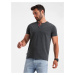 Ombre Men's t-shirt with unbuttoned round henley neckline - black