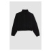 DeFactoFit Crop Stand Collar Woven Cardigan