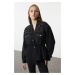 Trendyol Black Elastic Waist Troc Detailed Oversize Denim Jacket