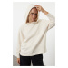 Trendyol White Thessaloniki Oversize/Wide Fit Hooded Knitted Sweatshirt