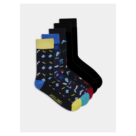 Sada piatich párov čiernych ponožiek s motívom Jack & Jones Pattern
