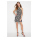 Trendyol Black Printed, Cross-tie A-Line Mini Knitted Dress