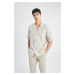 DEFACTO Relax Fit Polo Neck Linen Short Sleeve Shirt