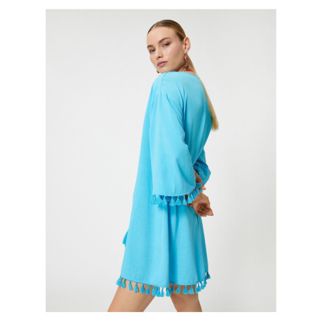 Koton Şahika Ercümen X Cotton - Oversized Fringed Mini Beach Dress Ecovero® Viscose