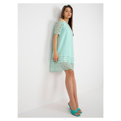 Mint cocktail dress with exposed shoulders