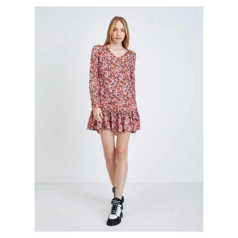 Red-pink floral dress Noisy May Bella - Women