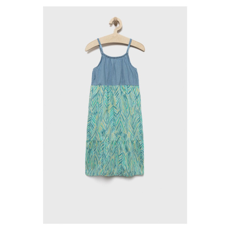 Dievčenské bavlnené šaty United Colors of Benetton tyrkysová farba, mini, áčkový strih