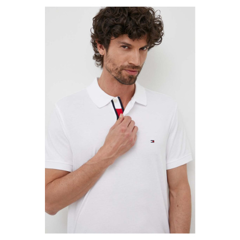 Bavlnené polo tričko Tommy Hilfiger biela farba, jednofarebné